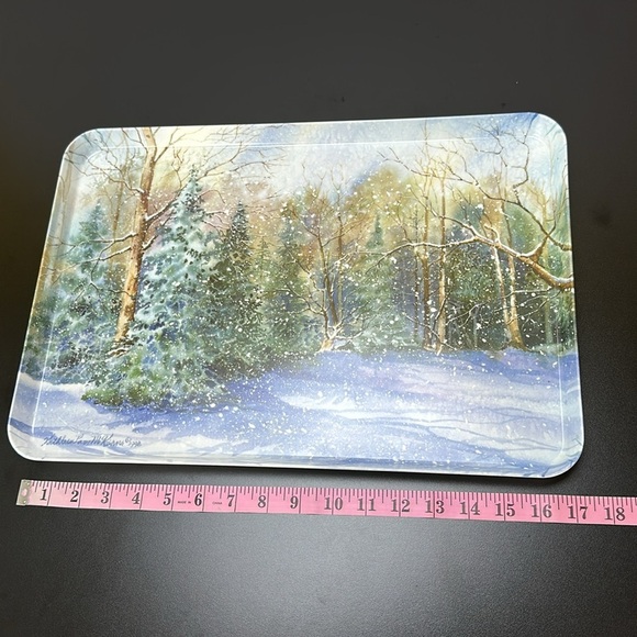Melplus R2S Monza Artist Signed Snowy Winter Scene Trees Serving Tray Italy 90’s - Picture 10 of 12